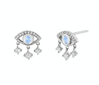 Moonstone Eye of Emotions Studs Pair White Gold  by Logan Hollowell Jewelry
