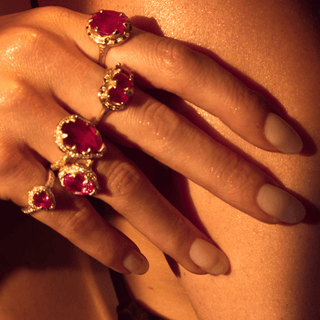Micro Queen Water Drop Enhanced Ruby Rose Thorn Ring with Sprinkled Diamonds    by Logan Hollowell Jewelry