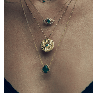 18k Baby Queen Water Drop Colombian Emerald Necklace with Sprinkled Diamonds    by Logan Hollowell Jewelry