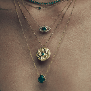 Baby Queen Water Drop Emerald Necklace with Sprinkled Diamonds    by Logan Hollowell Jewelry