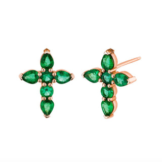 Small Emerald Faith Stud Rose Gold Pair  by Logan Hollowell Jewelry