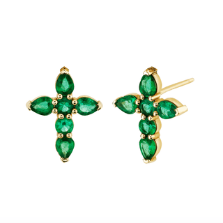 Small Emerald Faith Stud Yellow Gold Pair  by Logan Hollowell Jewelry