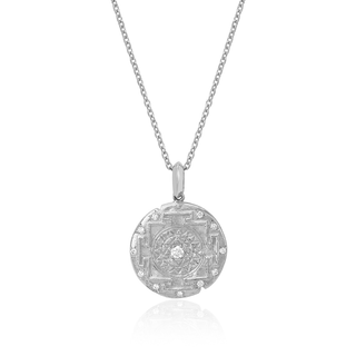 LH x JA 18k Shri Yantra Coin Necklace with Diamonds 18" White Gold  by Logan Hollowell Jewelry