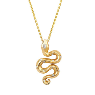 Large Kundalini Snake Pendant with Sprinkled Diamonds Yellow Gold 18"  by Logan Hollowell Jewelry
