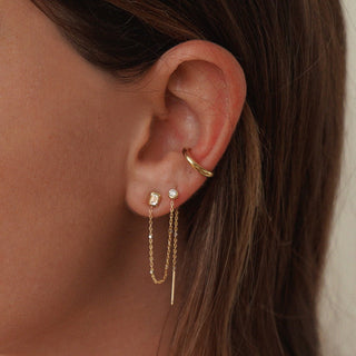 Baby Emerald Cut Diamond Thread Through Twinkle Earring    by Logan Hollowell Jewelry