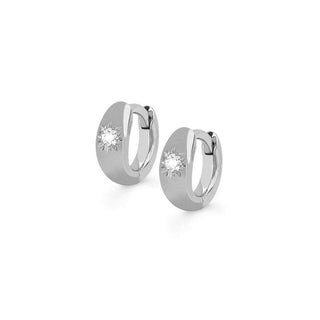 Single Star Set Rounded Diamond Huggies White Gold Pair  by Logan Hollowell Jewelry