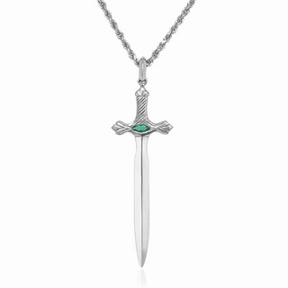 Valiant Protection Sword with Marquise Emerald Center 18" White Gold  by Logan Hollowell Jewelry