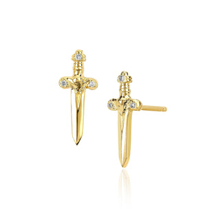 Dagger Studs with Diamonds Pair Yellow Gold  by Logan Hollowell Jewelry
