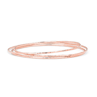 Wilderness Hammered Gold Bangle Set Trio Rose Gold  by Logan Hollowell Jewelry
