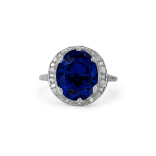 Queen Oval Sapphire Ring with Sprinkled Diamonds White Gold 5  by Logan Hollowell Jewelry