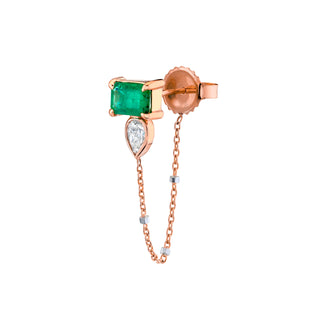 Emerald Diamond Pear Water Drop Twinkle Earring Single Rose Gold  by Logan Hollowell Jewelry