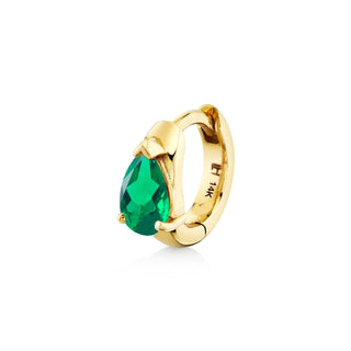 Water Drop Emerald Pear Huggies Yellow Gold Single  by Logan Hollowell Jewelry