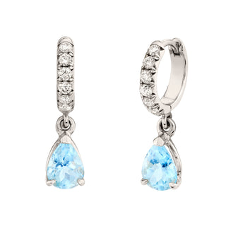 Aquamarine Water Drop French Pavé Goddess Hoops White Gold Pair  by Logan Hollowell Jewelry