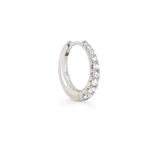 Baby Crescent Pavé Unity Hoops Single White Gold  by Logan Hollowell Jewelry