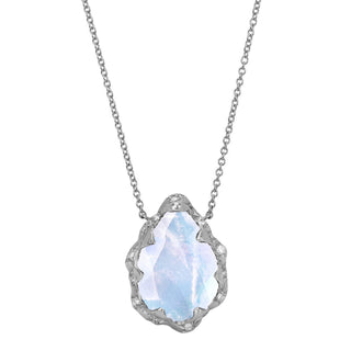 Queen Water Drop Moonstone Necklace with Sprinkled Diamonds Necklace White Gold  by Logan Hollowell Jewelry