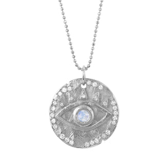 18k Moonstone Eye Of Protection Coin Pendant White Gold 18"  by Logan Hollowell Jewelry