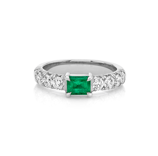 French Pavé Queen Cloud Fit Band with Emerald Center 4 White Gold  by Logan Hollowell Jewelry