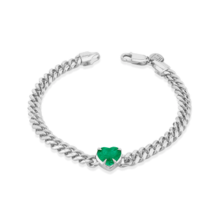 Queen Emerald Heart Cuban Bracelet 6.5" White Gold  by Logan Hollowell Jewelry