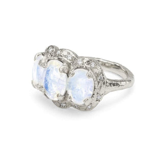 Queen Triple Goddess Moonstone Ring with Sprinkled Diamonds    by Logan Hollowell Jewelry