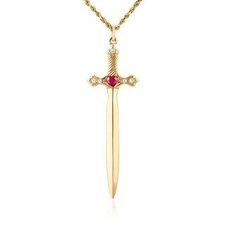 Sacred Heart Sword 18" Yellow Gold  by Logan Hollowell Jewelry