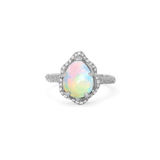 Baby Queen Water Drop White Opal Ring with Full Pavé Diamond Halo White Gold 4  by Logan Hollowell Jewelry
