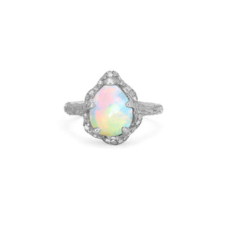 Baby Queen Water Drop White Opal Ring with Sprinkled Diamonds White Gold 4  by Logan Hollowell Jewelry