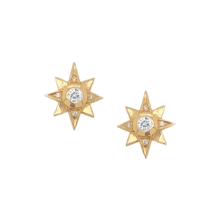 North Star Diamond Earrings Yellow Gold Pair  by Logan Hollowell Jewelry