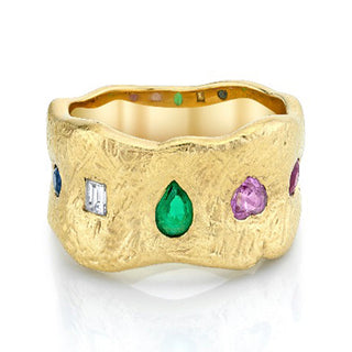 18k Atlantis Mixed Sapphire and Diamond Ring with Emerald    by Logan Hollowell Jewelry