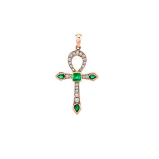 Eternal Ankh Pavé Diamond and Emerald Necklace Rose Gold Pendant Only  by Logan Hollowell Jewelry