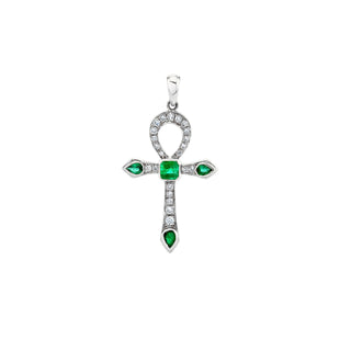 Eternal Ankh Pavé Diamond and Emerald Necklace White Gold Pendant Only  by Logan Hollowell Jewelry