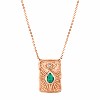Angel Eye Emerald Shield Necklace Rose Gold 16"-18"  by Logan Hollowell Jewelry