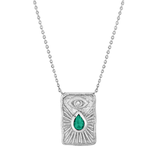 Angel Eye Emerald Shield Necklace White Gold 16"-18"  by Logan Hollowell Jewelry