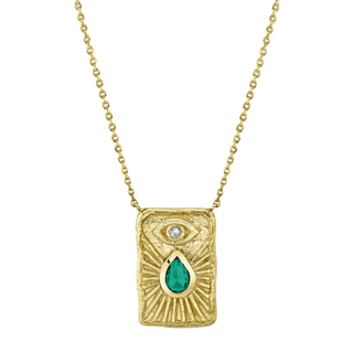 Angel Eye Emerald Shield Necklace Yellow Gold 16"-18"  by Logan Hollowell Jewelry