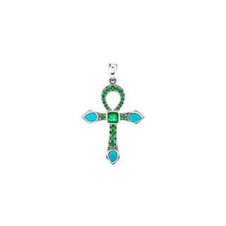 Eternal Ankh Emerald and Turquoise Necklace White Gold Pendant Only  by Logan Hollowell Jewelry