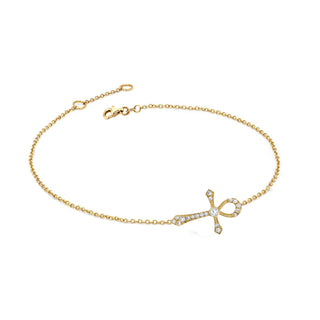 Pave Diamond Ankh Bracelet | Ready to Ship Yellow Gold   by Logan Hollowell Jewelry