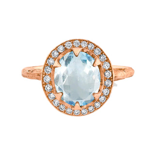 18k Queen Oval Aquamarine Ring with Full Pavé Diamond Halo 4 Rose Gold  by Logan Hollowell Jewelry