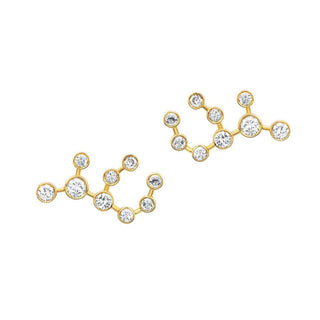 Classic Virgo Constellation Studs Yellow Gold Pair  by Logan Hollowell Jewelry