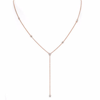 Diamond Star Droplet Lariat with Baguette Rose Gold 14k Diamond by Logan Hollowell Jewelry