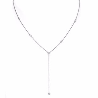 Diamond Star Droplet Lariat with Baguette White Gold 14k Diamond by Logan Hollowell Jewelry