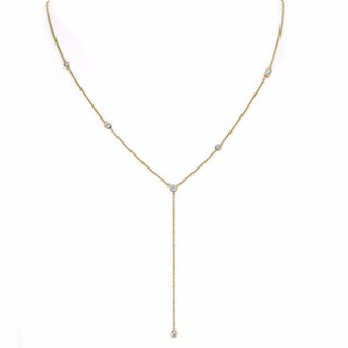 Diamond Star Droplet Lariat with Baguette Yellow Gold 14k Diamond by Logan Hollowell Jewelry