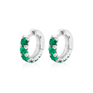 Baby French Pavé Emerald Hoops Single White Gold  by Logan Hollowell Jewelry