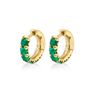 Baby French Pavé Emerald Hoops Single Yellow Gold  by Logan Hollowell Jewelry