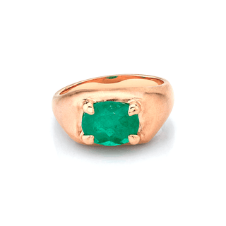 Oracle Ring with Oval Emerald Center 3 Rose Gold  by Logan Hollowell Jewelry