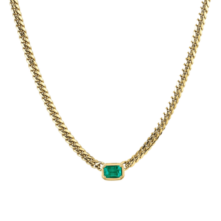 Queen Emerald Cut Emerald Cuban Choker 14" Yellow Gold  by Logan Hollowell Jewelry