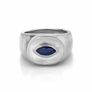 Men's Marquise Sapphire Eye Ring 8 White Gold  by Logan Hollowell Jewelry