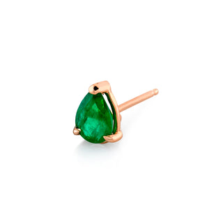 Water Drop Emerald Studs Rose Gold Single  by Logan Hollowell Jewelry