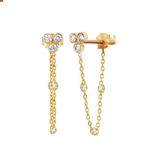 Star Shower 3 Diamond Bezel Chain Earring Pair Yellow Gold  by Logan Hollowell Jewelry