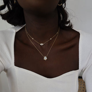 Baby Queen Water Drop Moonstone Necklace with Full Pavé Diamond Halo    by Logan Hollowell Jewelry