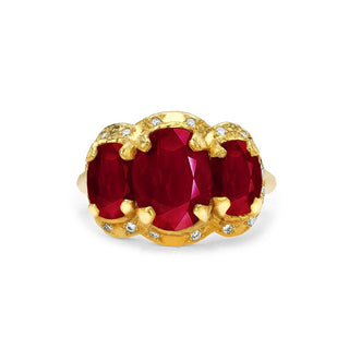 Queen Triple Goddess Enhanced Ruby Ring with Sprinkled Diamonds Yellow Gold 5  by Logan Hollowell Jewelry