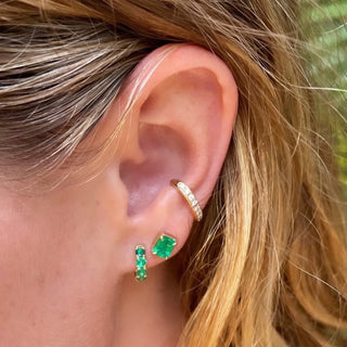 Baby French Pavé Emerald Hoops    by Logan Hollowell Jewelry